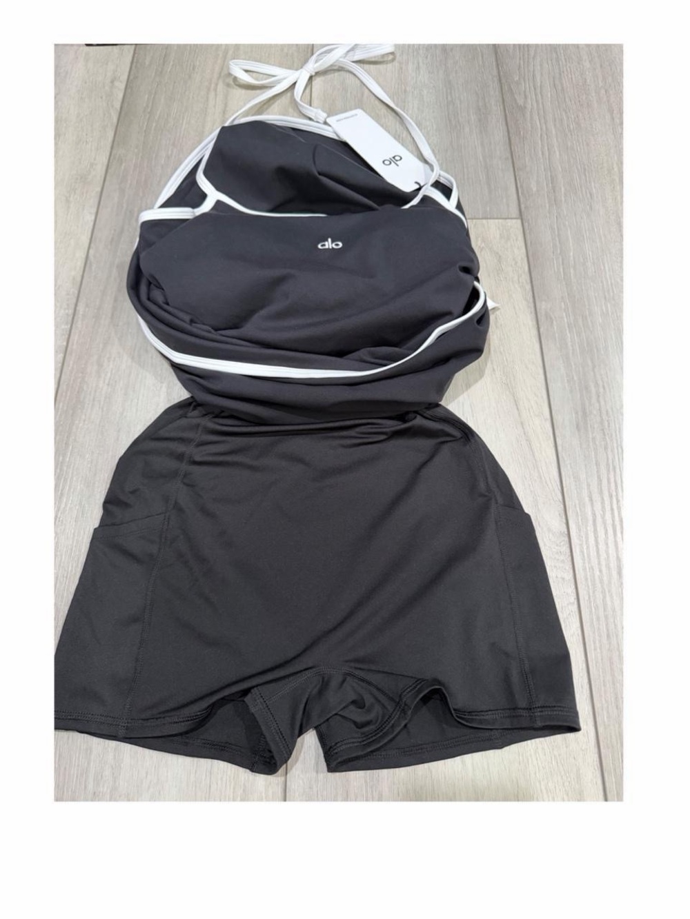 ALO Yoga Black Softsculpt Halter Tennis Mini Dress with White Trim — Size S - Picture 5 of 8